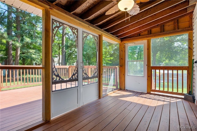 2803 Drewrys Bluff Rd, Chesterfield, VA 23237 - unfurnished sunroom featuring lofted ceiling, a ceiling fan, and healthy amount of natural light