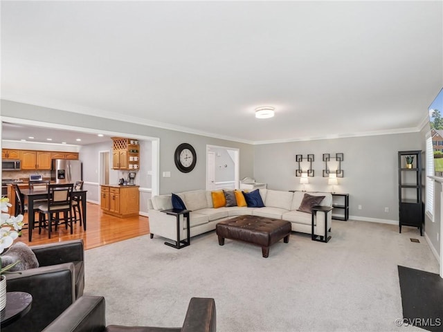 13625 Brandy Oaks Rd, Chesterfield, VA 23832 - living room featuring ornamental molding, light carpet, and recessed lighting