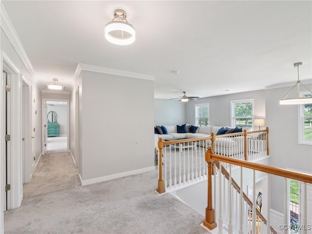 13625 Brandy Oaks Rd, Chesterfield, VA 23832 - corridor featuring an upstairs landing, carpet flooring, and crown molding