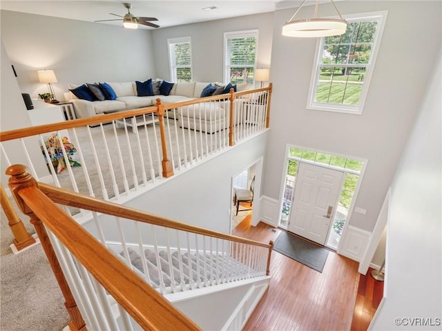 13625 Brandy Oaks Rd, Chesterfield, VA 23832 - entryway featuring wood finished floors, ceiling fan, and stairway