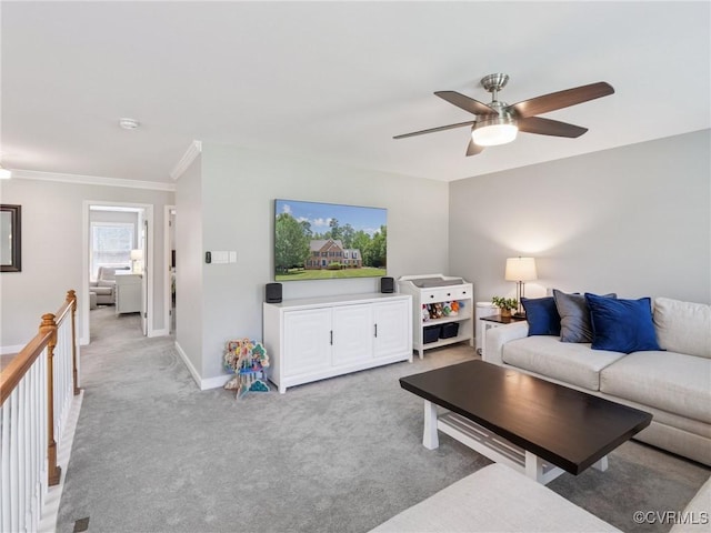 13625 Brandy Oaks Rd, Chesterfield, VA 23832 - carpeted living area featuring a ceiling fan and ornamental molding