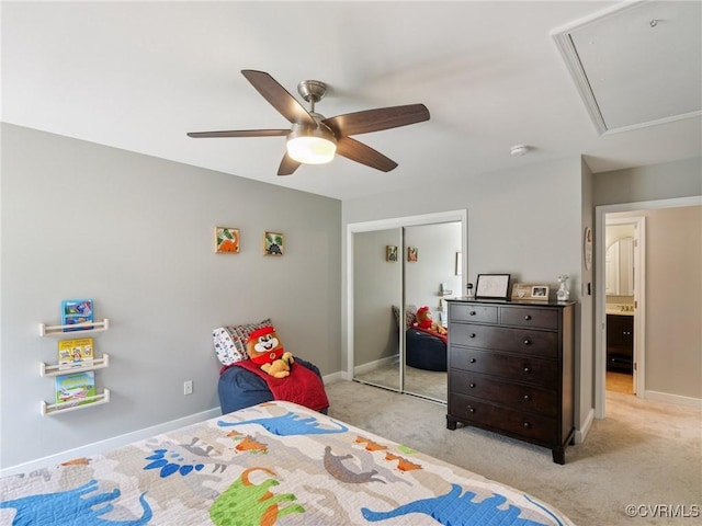 13625 Brandy Oaks Rd, Chesterfield, VA 23832 - bedroom featuring attic access, a closet, light carpet, and ceiling fan