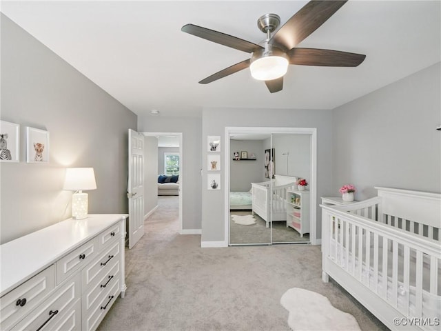 13625 Brandy Oaks Rd, Chesterfield, VA 23832 - bedroom with light carpet, a closet, and ceiling fan
