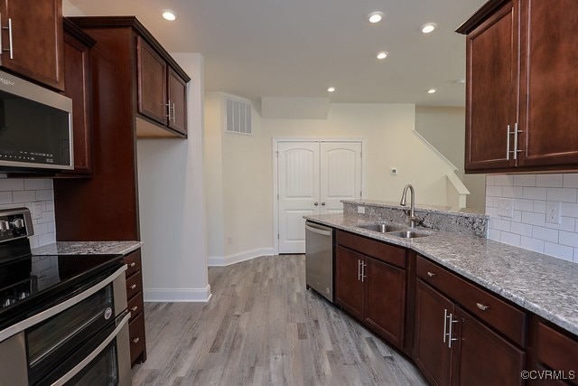 6401 Belay Dr, Chesterfield, VA 23234 - kitchen with appliances with stainless steel finishes, light stone countertops, tasteful backsplash, and recessed lighting