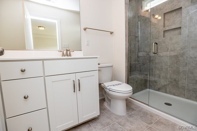 6419 Belay Dr, Chesterfield, VA 23234 - bathroom with vanity, a stall shower, and tile patterned flooring