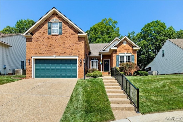 818 Krim Point Loop, Midlothian, VA 23114 - traditional-style home featuring brick siding, concrete driveway, a garage, and a front lawn