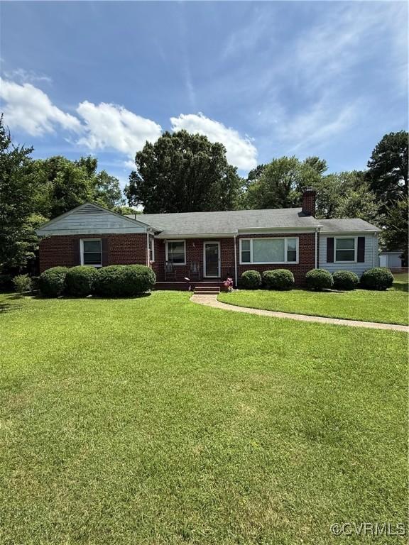 305 Danray Dr, Henrico, VA 23227 - single story home featuring a chimney, a front lawn, and brick siding