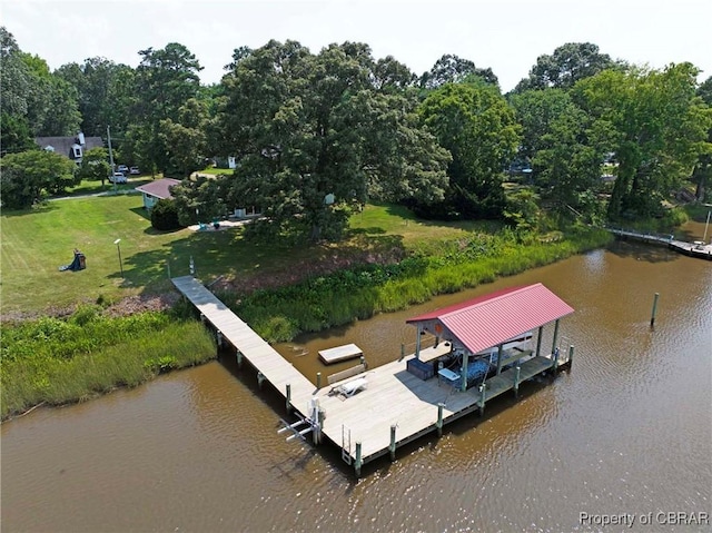 1583 Winona Park Dr, West Point, VA 23181 - dock area with a water view, a yard, and view of wooded area