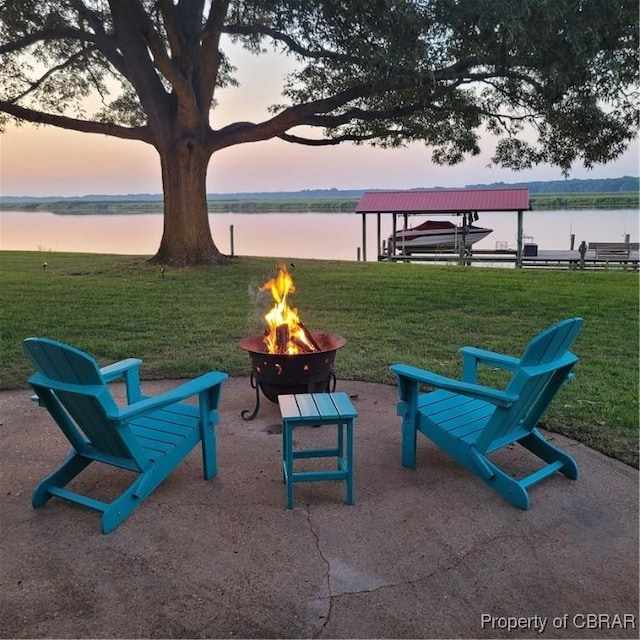 1583 Winona Park Dr, West Point, VA 23181 - view of property's community featuring an outdoor fire pit, a yard, boat lift, and a water view