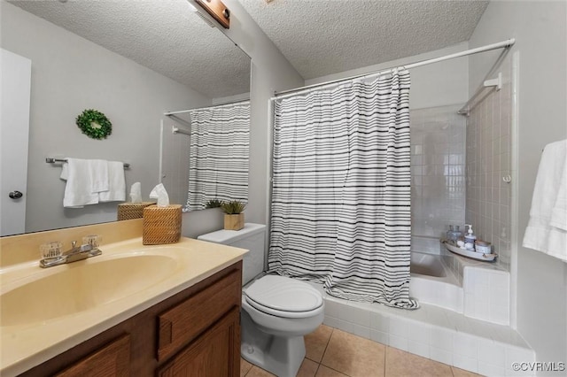 8015 Buford, North Chesterfield, VA 23235 - bathroom featuring vanity, shower / tub combo, tile patterned flooring, and a textured ceiling
