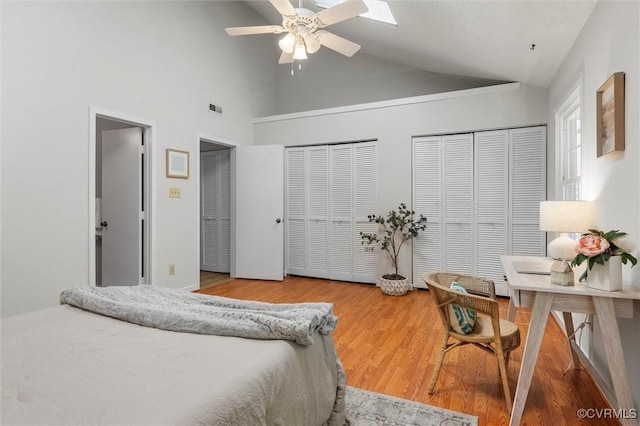 8015 Buford, North Chesterfield, VA 23235 - bedroom with two closets, wood finished floors, high vaulted ceiling, and ceiling fan