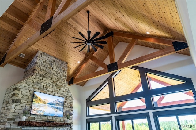1 Cross County Rd, Mineral, VA 23117 - detailed view of a wood ceiling with exposed beams and ceiling fan
