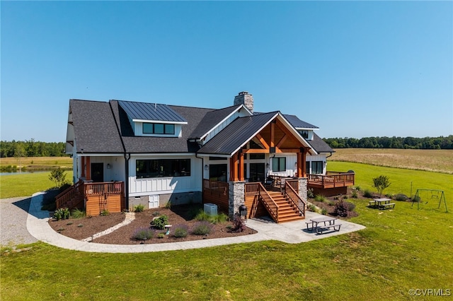 1 Cross County Rd, Mineral, VA 23117 - view of front of house featuring stairway, a front lawn, a deck, and crawl space