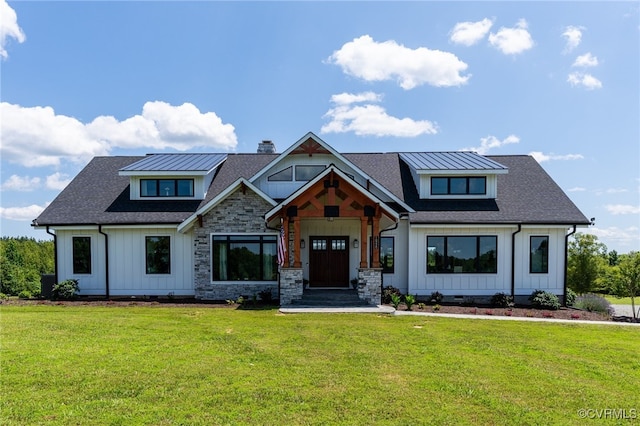 1 Cross County Rd, Mineral, VA 23117 - modern farmhouse featuring board and batten siding, a front lawn, and a chimney