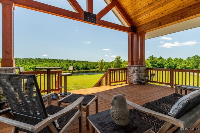 1 Cross County Rd, Mineral, VA 23117 - wooden deck with a water view and a lawn