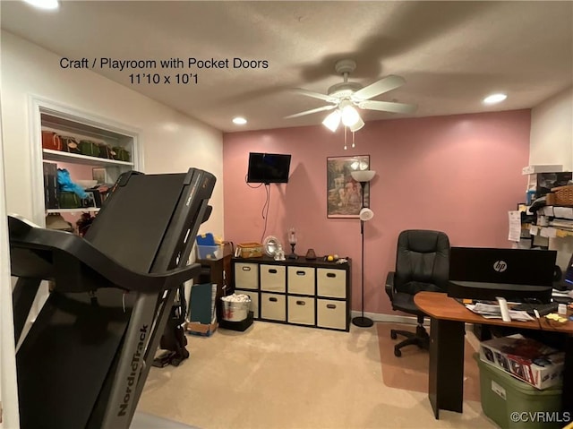 6197 Fishermans Way, Mechanicsville, VA 23116 - carpeted home office with ceiling fan and recessed lighting