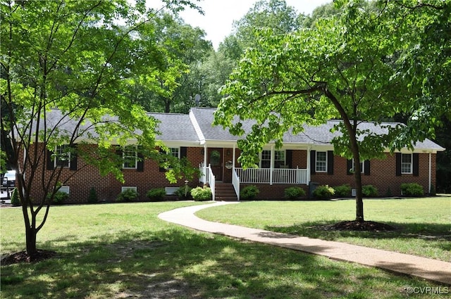 6197 Fishermans Way, Mechanicsville, VA 23116 - single story home with a front lawn, covered porch, and brick siding