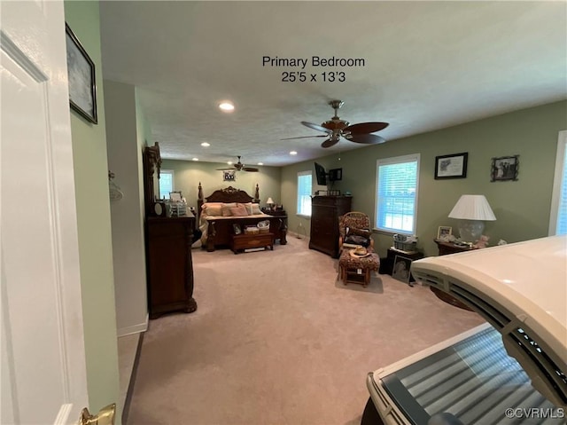 6197 Fishermans Way, Mechanicsville, VA 23116 - bedroom featuring recessed lighting, light colored carpet, and a ceiling fan
