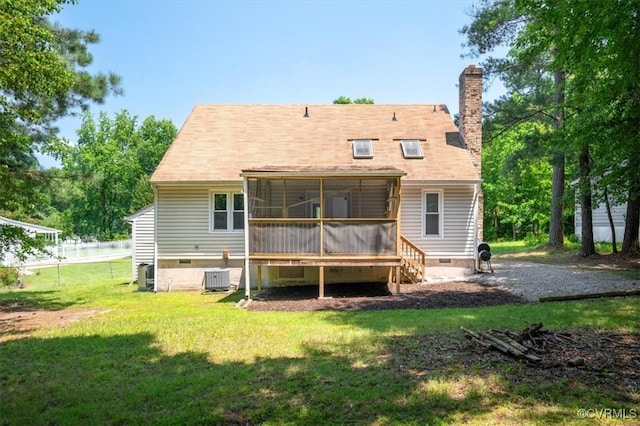 12305 Leesburg Cir, Midlothian, VA 23112 - rear view of house with crawl space, a sunroom, a chimney, and a yard
