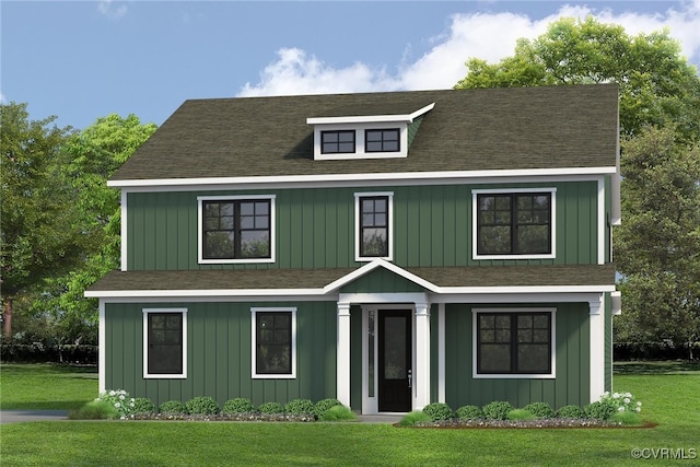 7000 Greenholm Pl, Chesterfield, VA 23234 - view of front of home with board and batten siding, a front lawn, and a shingled roof