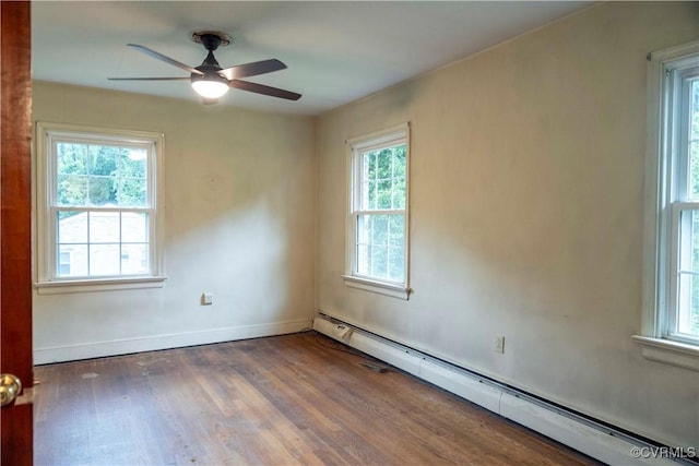 1208 Amesbury Ln, Richmond, VA 23227 - spare room featuring baseboard heating, wood finished floors, and a ceiling fan