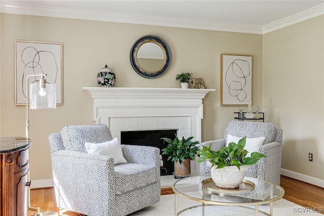 105 Williamson Ct, Henrico, VA 23229 - living area featuring crown molding, light wood finished floors, and a fireplace