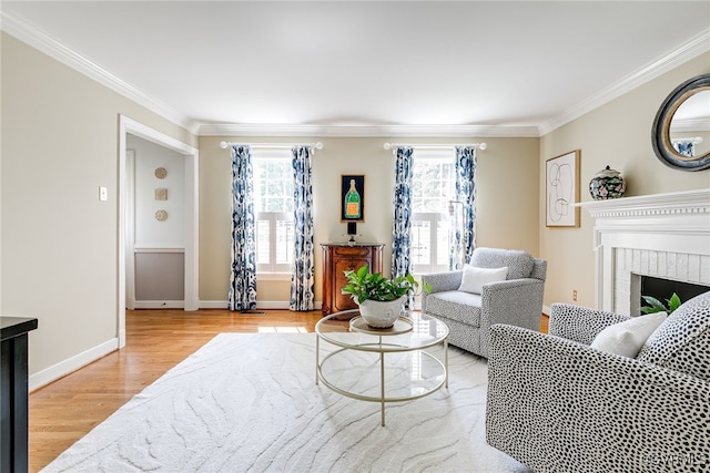 105 Williamson Ct, Henrico, VA 23229 - living room with plenty of natural light, crown molding, light wood-style flooring, and a brick fireplace