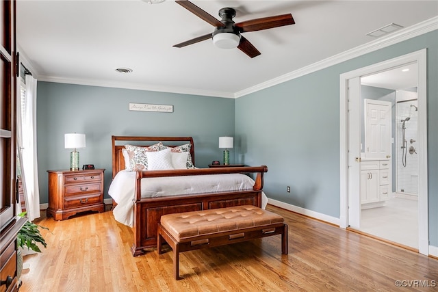 105 Williamson Ct, Henrico, VA 23229 - bedroom with crown molding, light wood-type flooring, ceiling fan, and ensuite bathroom