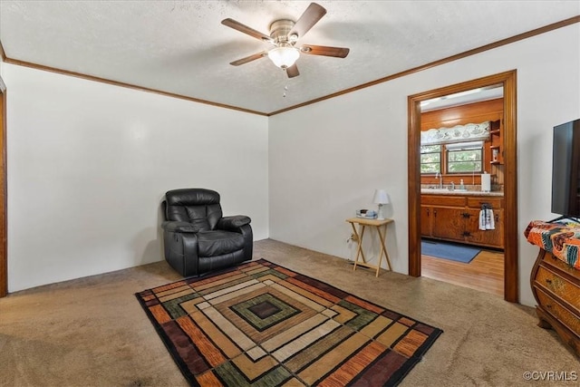 3614 Madison St, Prince George, VA 23860 - living area with carpet flooring, a ceiling fan, and crown molding