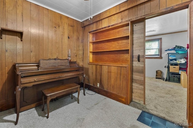 3614 Madison St, Prince George, VA 23860 - sitting room featuring carpet, wood walls, and crown molding
