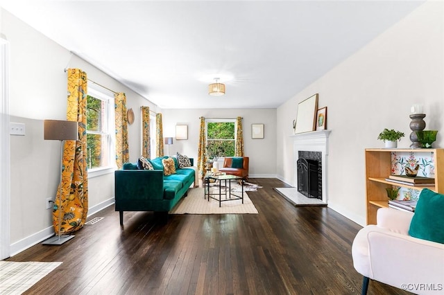 8101 Lake Shore Dr, North Chesterfield, VA 23235 - living room featuring a fireplace and dark wood-type flooring
