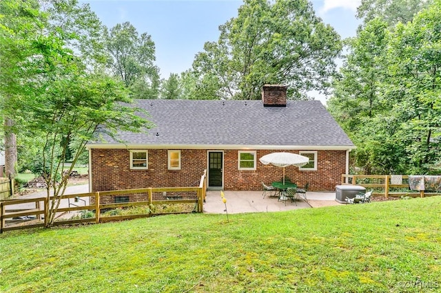 8101 Lake Shore Dr, North Chesterfield, VA 23235 - rear view of house with a chimney, roof with shingles, a patio, and a fenced backyard