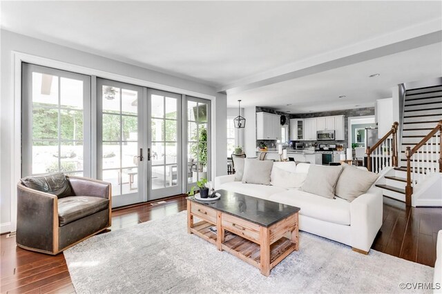 1240 Miners Trail Rd, Midlothian, VA 23114 - living area featuring french doors, wood finished floors, and stairs