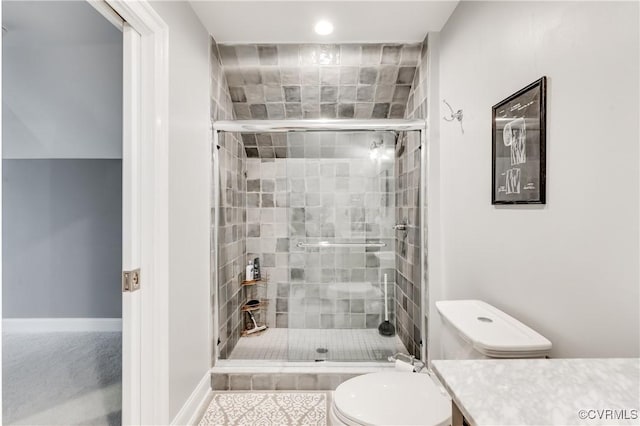 1240 Miners Trail Rd, Midlothian, VA 23114 - bathroom with vanity, a stall shower, and recessed lighting