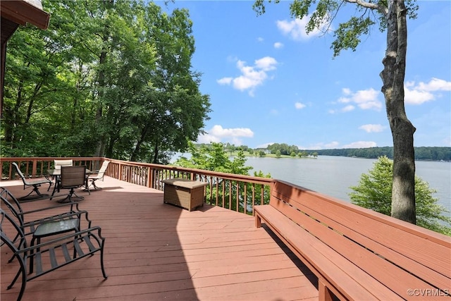 6131 Kellys Gln, Mineral, VA 23117 - wooden deck with a water view and outdoor dining space