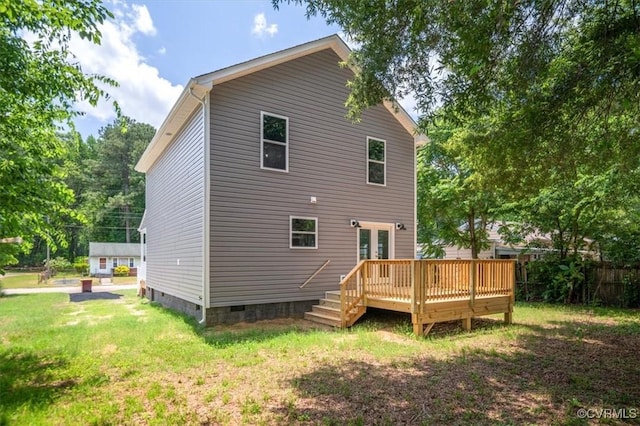 2227 S Whitehill Dr, Petersburg, VA 23803 - back of house featuring crawl space, a wooden deck, and french doors