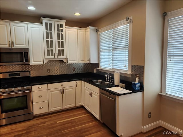 3902 Amberleigh Blvd, Chesterfield, VA 23236 - kitchen featuring stainless steel appliances, dark wood finished floors, healthy amount of natural light, white cabinetry, and recessed lighting
