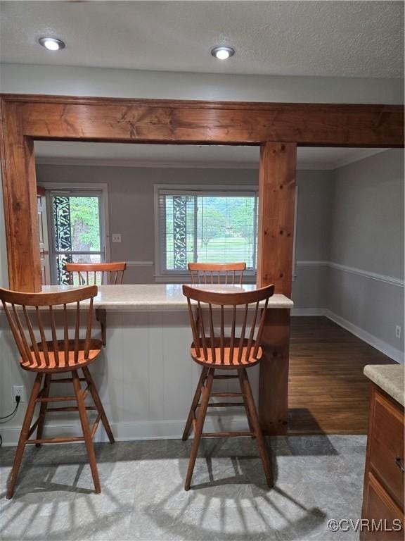 2707 Academy Rd, Powhatan, VA 23139 - dining space featuring wood finished floors, recessed lighting, and a textured ceiling