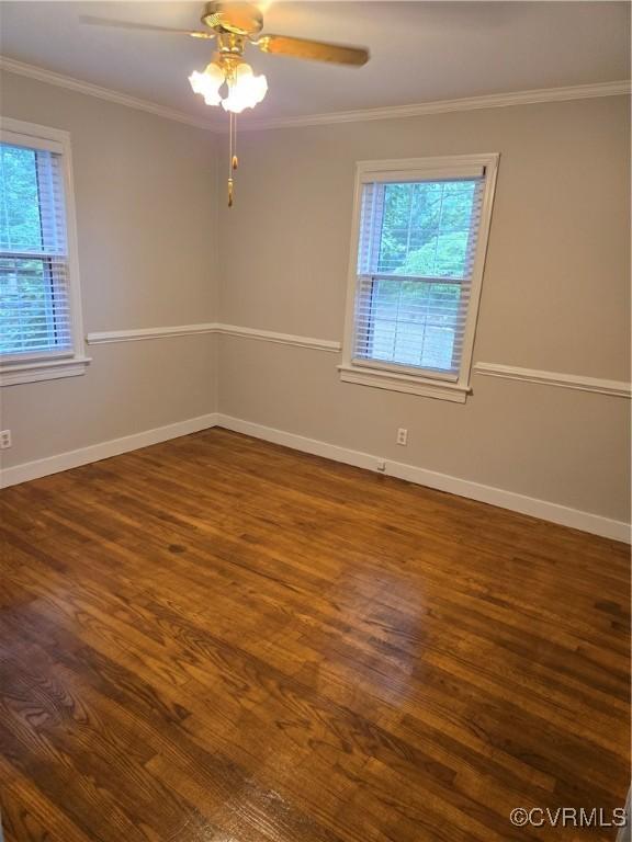 2707 Academy Rd, Powhatan, VA 23139 - unfurnished room with crown molding, dark wood-style floors, and ceiling fan