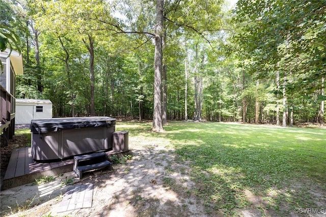 13813 Bluff Ridge Dr, Chesterfield, VA 23838 - view of green lawn featuring a hot tub and a view of trees