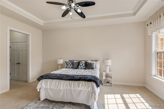 5915 E Stonepath Garden Dr, Chester, VA 23831 - bedroom with carpet floors, crown molding, a tray ceiling, and ceiling fan