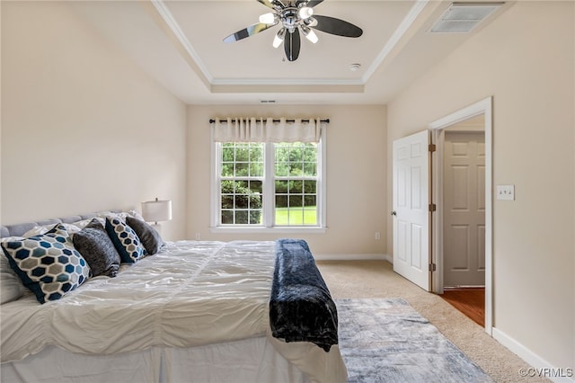 5915 E Stonepath Garden Dr, Chester, VA 23831 - carpeted bedroom with a tray ceiling, crown molding, and a ceiling fan