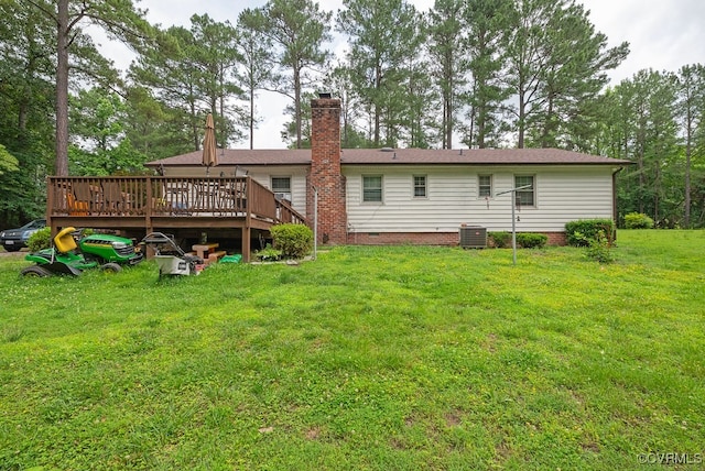 759 Terra Alta Dr, Aylett, VA 23009 - back of house featuring a wooden deck, a yard, and a chimney