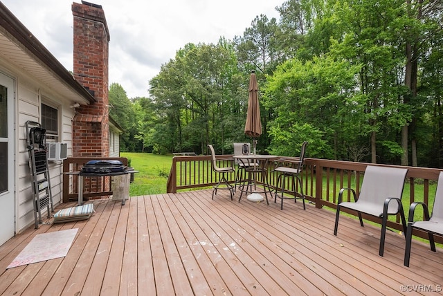 759 Terra Alta Dr, Aylett, VA 23009 - wooden terrace featuring area for grilling, a yard, and view of wooded area