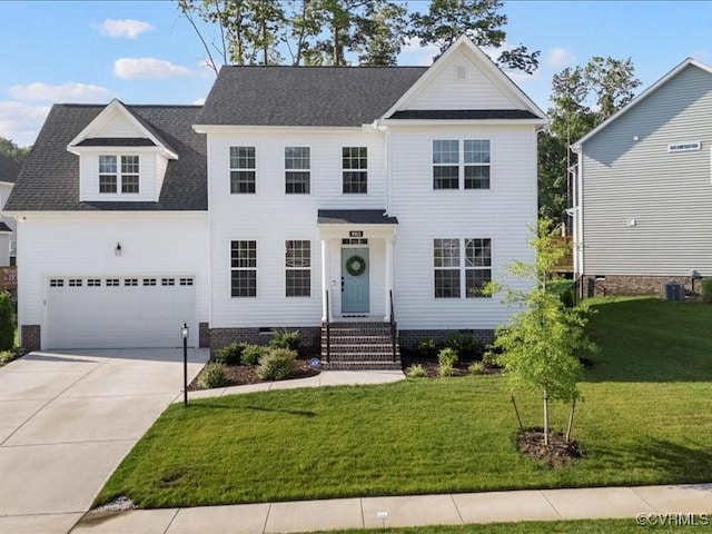 9913 Craftsbury Dr, Midlothian, VA 23112 - view of front of property with concrete driveway, a front lawn, crawl space, roof with shingles, and a garage