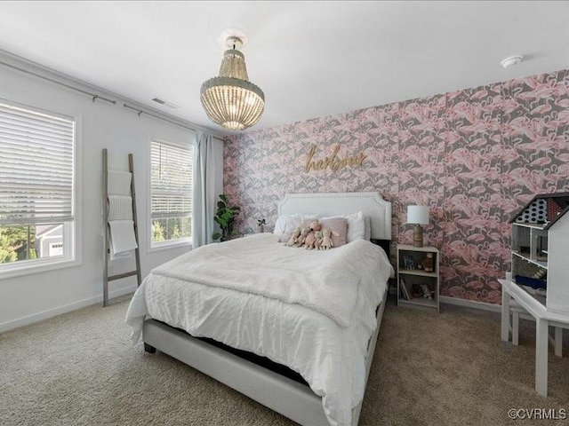9913 Craftsbury Dr, Midlothian, VA 23112 - carpeted bedroom featuring wallpapered walls and baseboards