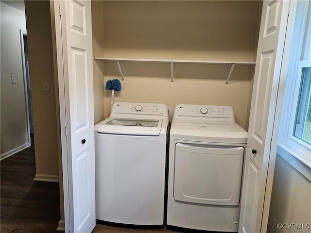 1982 Redd Shop Rd, Farmville, VA 23901 - laundry area with washing machine and clothes dryer and dark wood-style floors