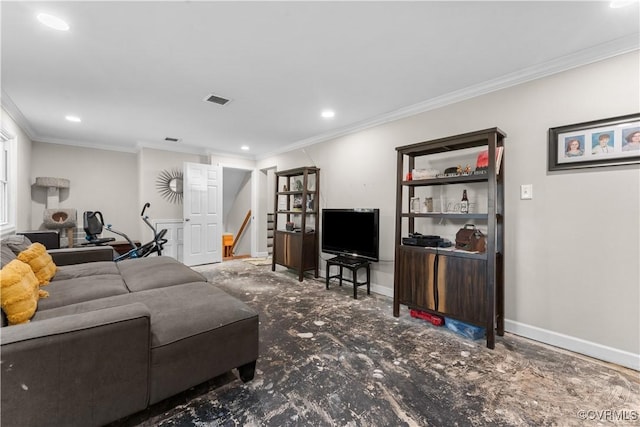 2419 Fon Du Lac Rd, Henrico, VA 23229 - living room with ornamental molding, recessed lighting, and stairway