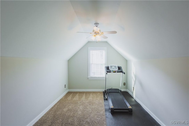 12703 Kelsey Pointe Ct, Chester, VA 23831 - workout room featuring carpet flooring, a ceiling fan, and lofted ceiling