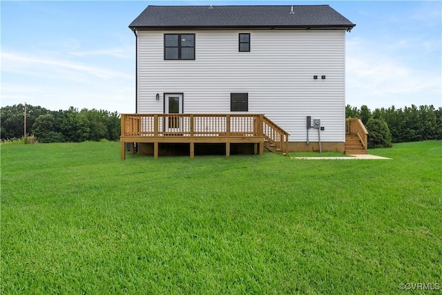 1175 Anderson Hwy, Cumberland, VA 23040 - rear view of house featuring a wooden deck, a yard, and stairway